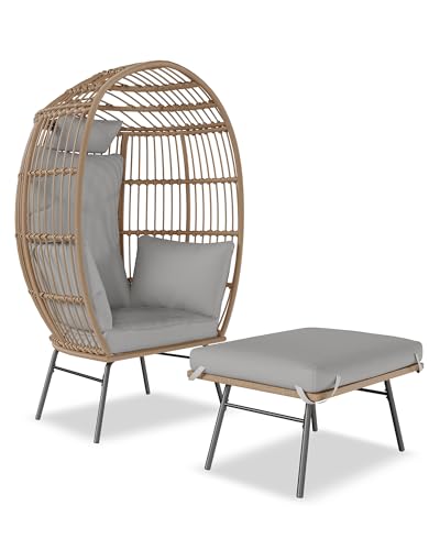 Oversized Rattan Egg Chair with Ottoman and Cushion R48227