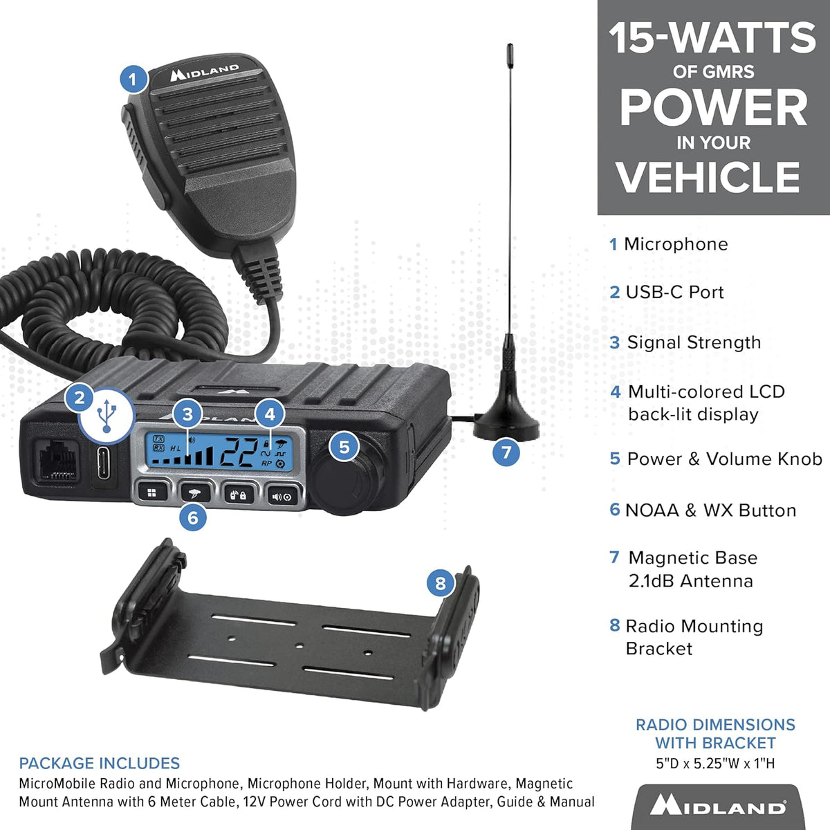 15 Watt GMRS Two-Way Radio with Magnetic Mount Antenna C6272