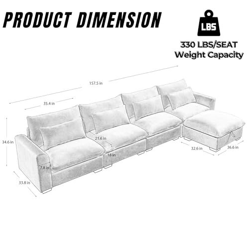 Corduroy L Shaped Modular Sofa with Storage Ottoman D1374