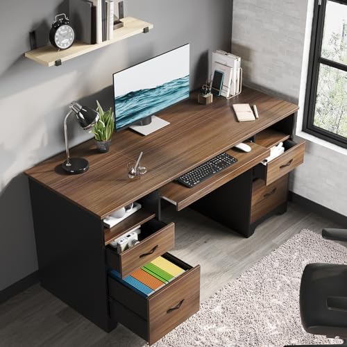 59" Computer Desk with 4 Drawers and File Drawer L423