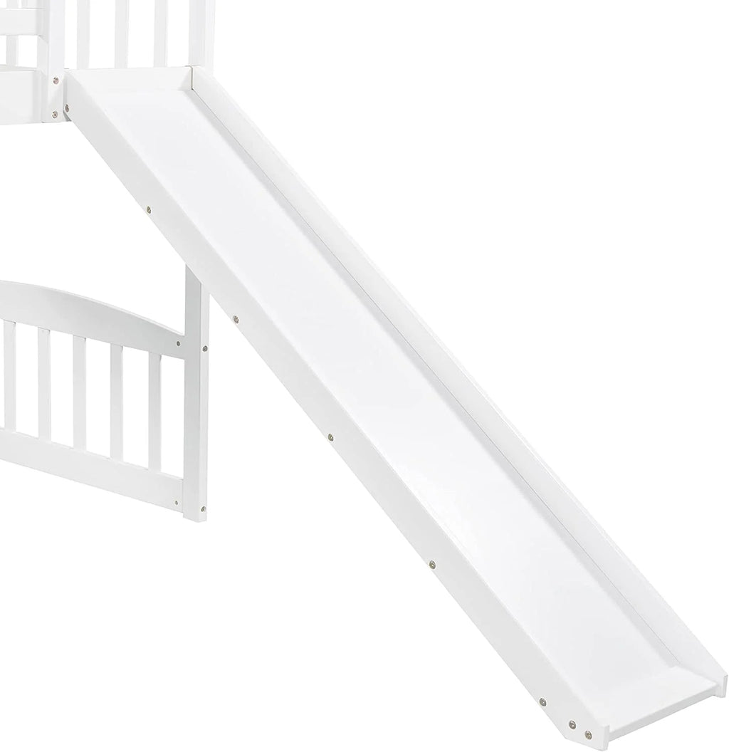 White Wooden Low Loft Bed Frame With Storage R557498