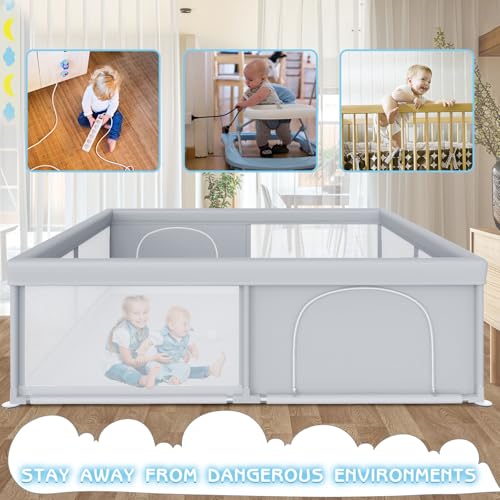 Large Baby Playpen 79x79 Inch Extra Large Kids Activity Center with Zipper Gates X7554