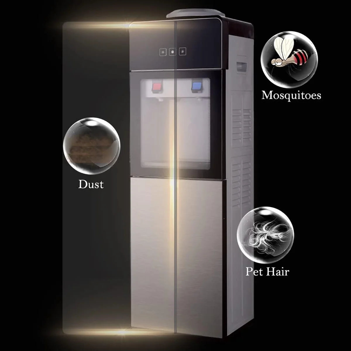 Top-Loading Water Dispenser for 5 Gallon Bottles, Hot & Cold Water Cooler with Storage Cabinet & Glass Door, Gray B2230