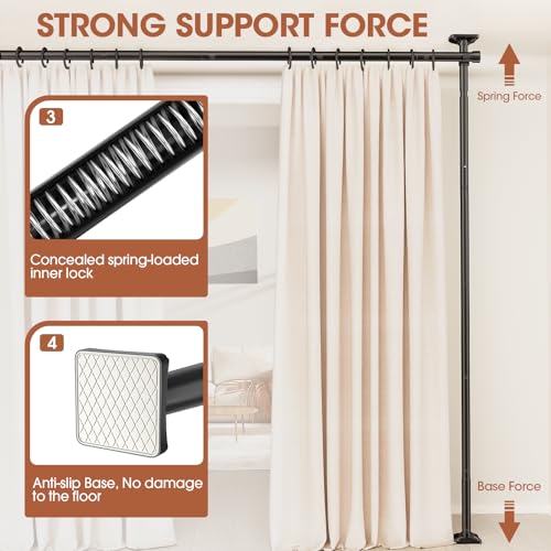Black Heavy Duty Tension Rod Room Divider Curtain Rod, Adjustable 4-10ft(H) 28-70inch(W) I921987