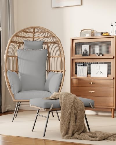 Oversized Rattan Egg Chair with Ottoman and Cushion R48227