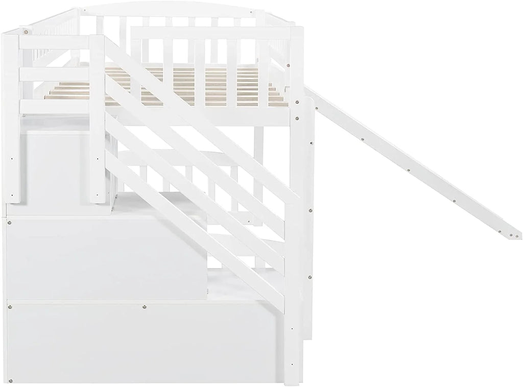 White Wooden Low Loft Bed Frame With Storage R557498