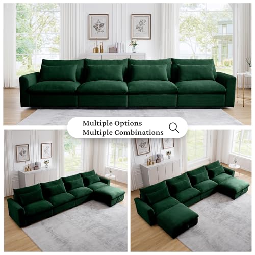 Corduroy L Shaped Modular Sofa with Storage Ottoman D1374