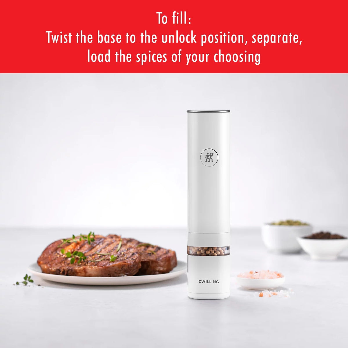White Electric Salt Pepper Mill O7479