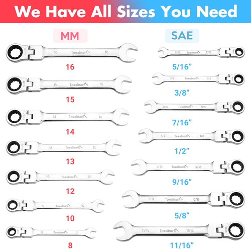 14-Piece Ratcheting Combination Wrench Set, SAE & Metric, Cr-V Steel with Storage Bag I215
