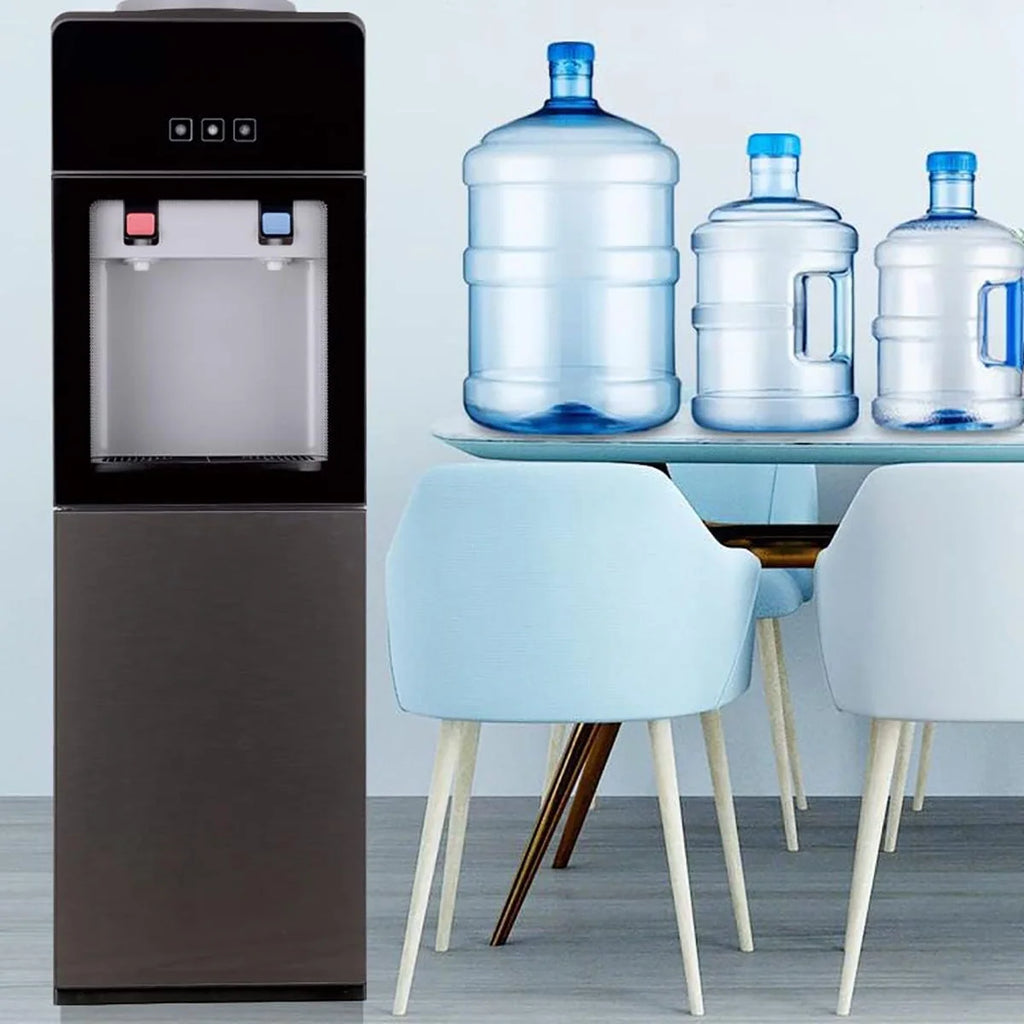 Top-Loading Water Dispenser for 5 Gallon Bottles, Hot & Cold Water Cooler with Storage Cabinet & Glass Door, Gray B2230