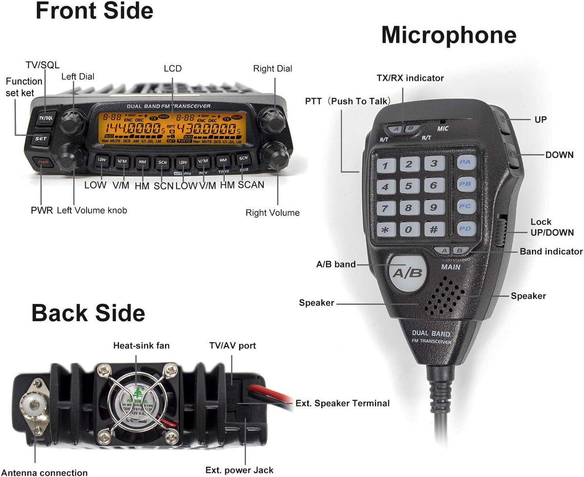 Dual Band Mobile Transceiver VHF/UHF Transmitter Vehicle Radio Q9192