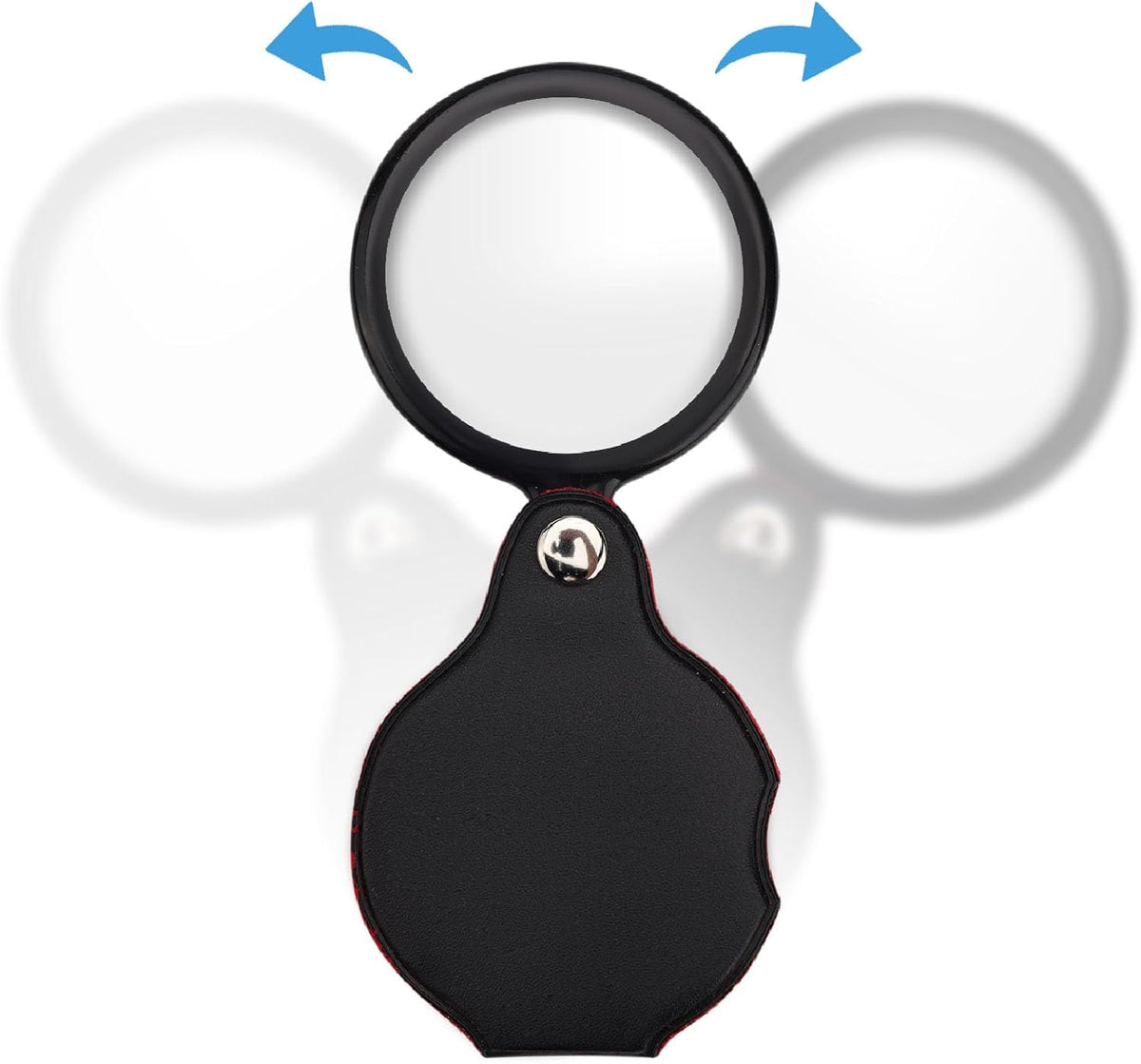 5pcs 10x Mini Magnifier, 2.1" Pocket Magnifying Glass with Rotating Protective Leather Sheath G9018