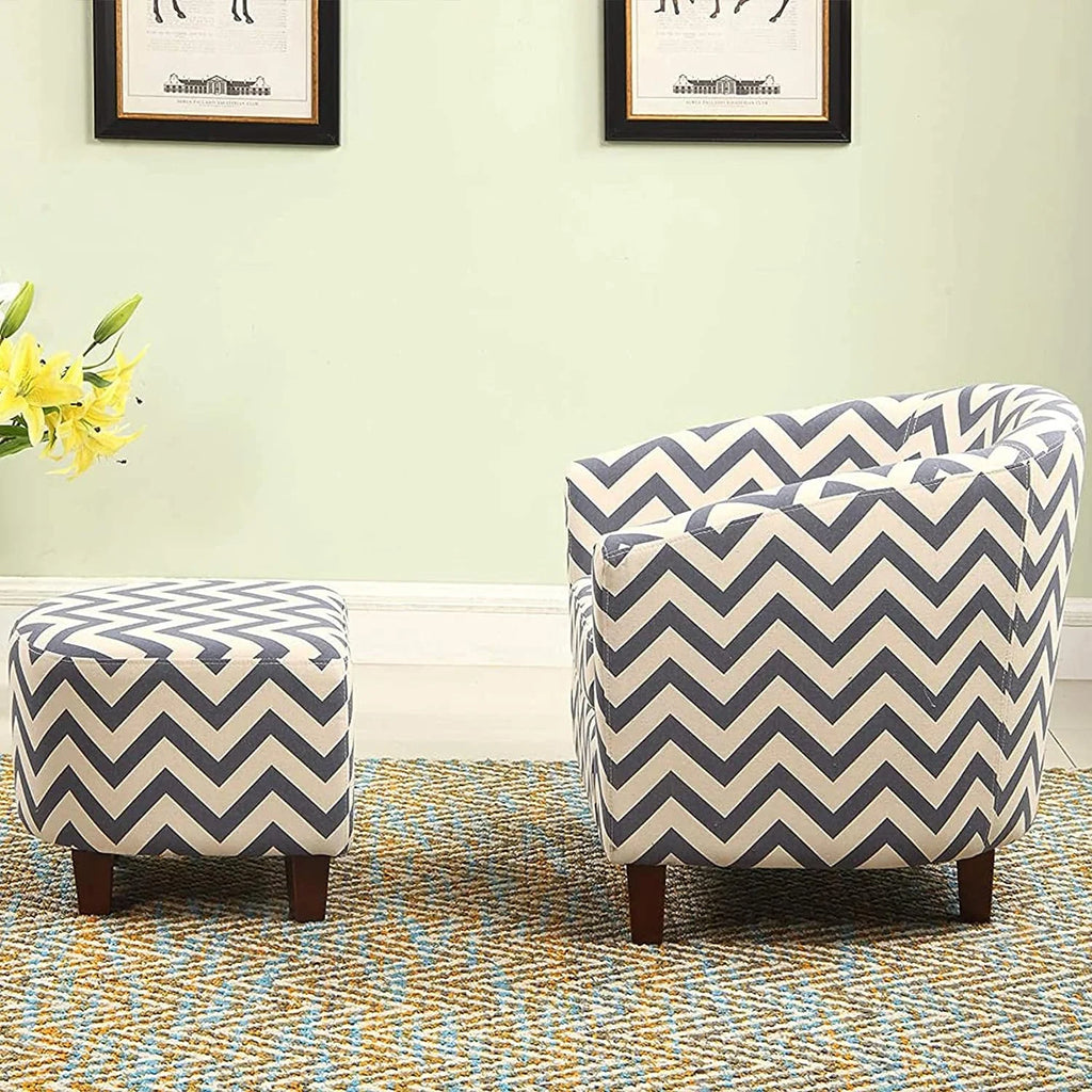 Fabric Chevron Tub Chair with Round Ottoman X969