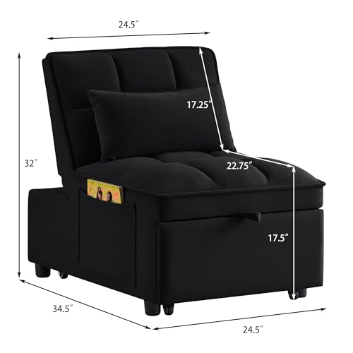 Velvet Single Sofa Bed with Storage Pockets and 2 Pillows M627897