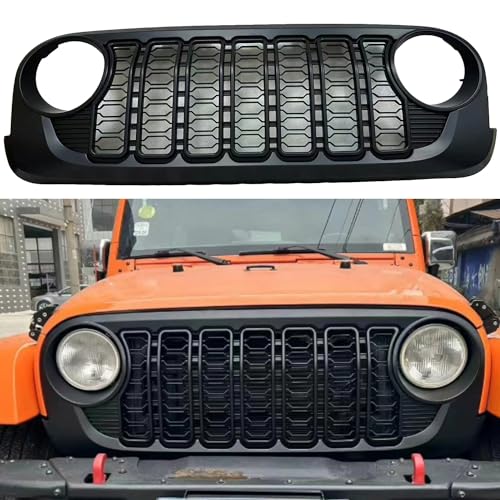 Front Grille Grid Grill Guard With Camera Hole for Jeep Wrangler JL Gladiator ABS Blackout E835452