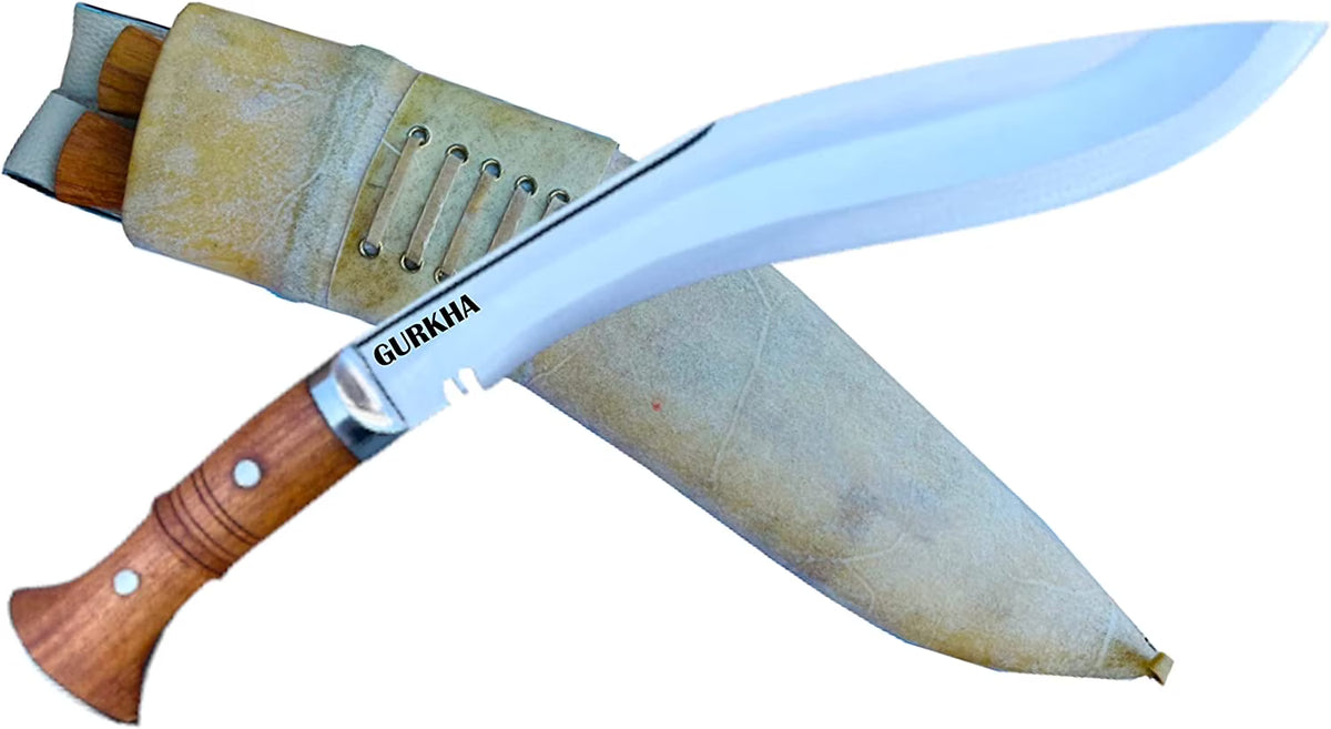 11.5 IN Blade Carbon Steel Kukri Knife with Leather Sheath & 2 Small Knives R14198
