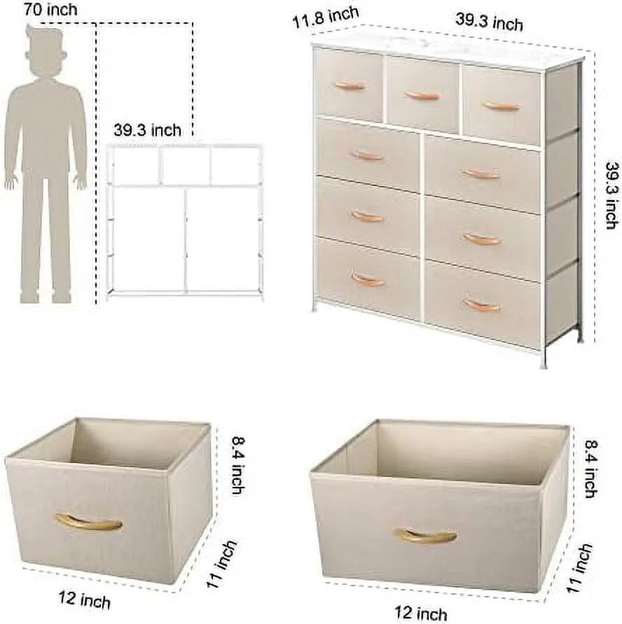 Black 9 Drawer Fabric Dresser with Steel Frame Q87737