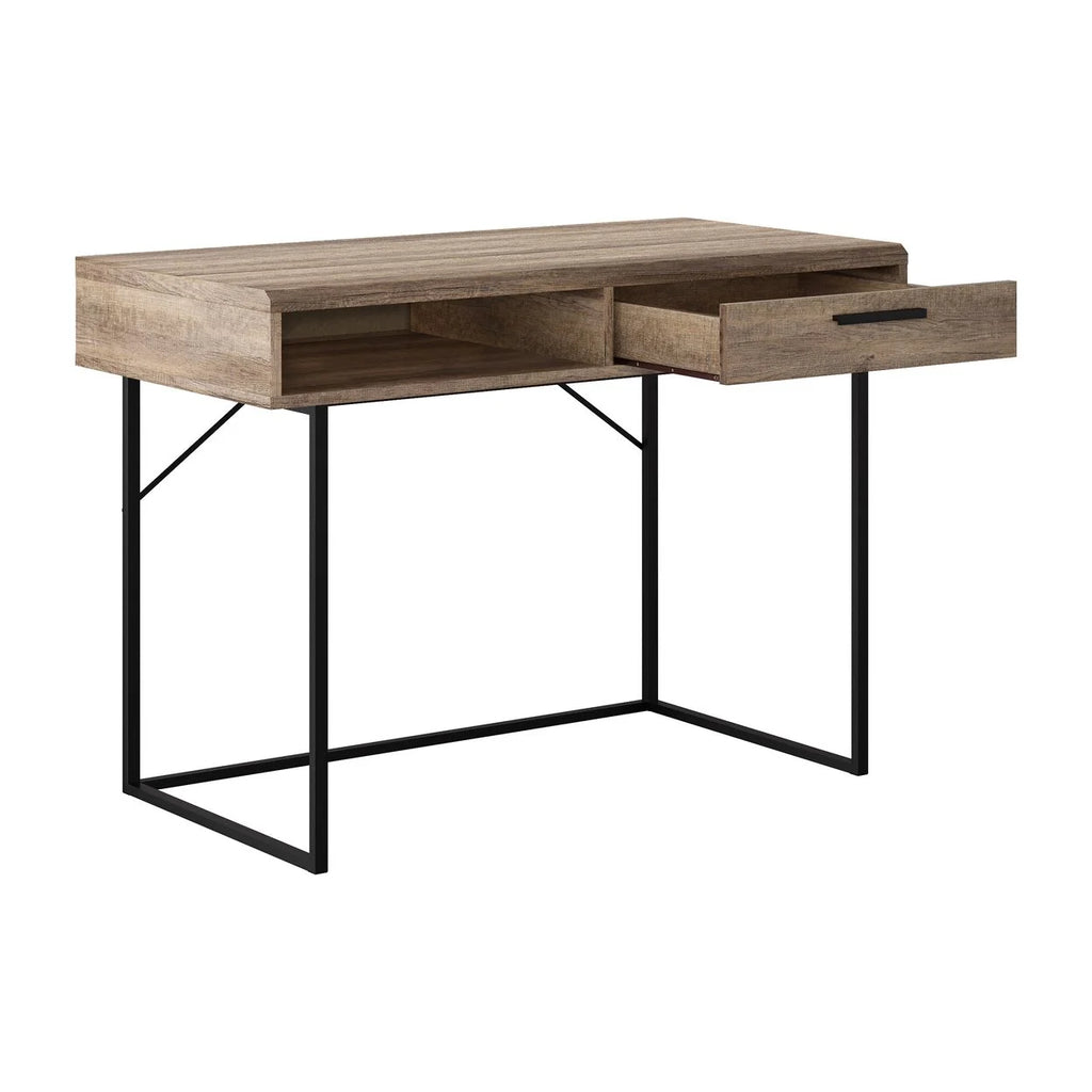 Brown Engineered Wood Grain Finish Desk with Drawer & Cubby B5889