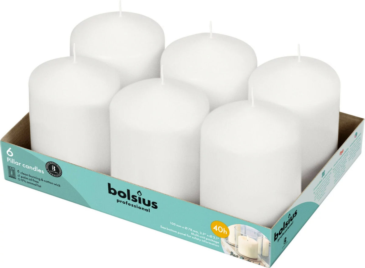 White 3X4" Unscented 6 Pack Pillar Candles Z4786