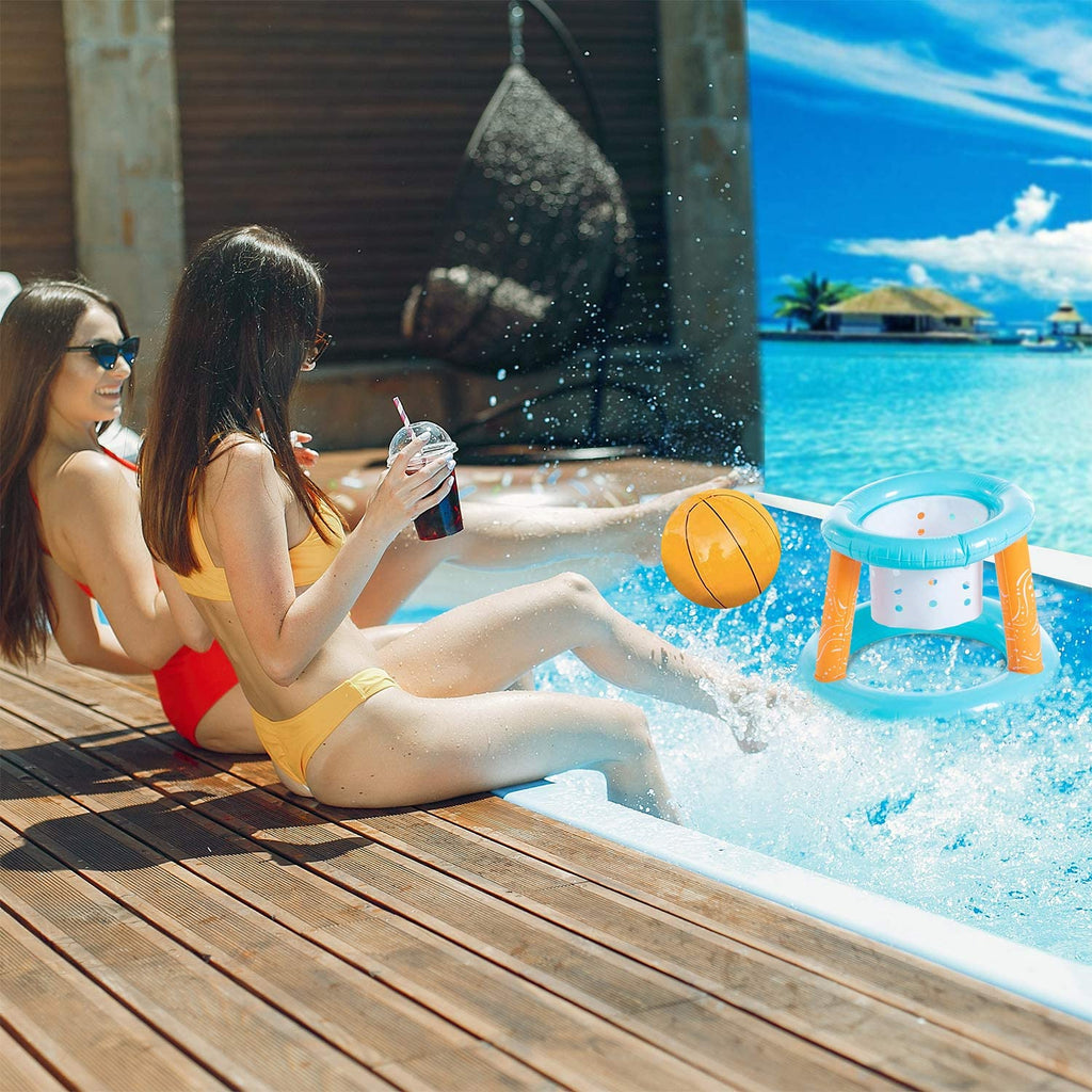Light Blue Inflatable Volleyball Net & Basketball Hoops Pool Float Set E5843