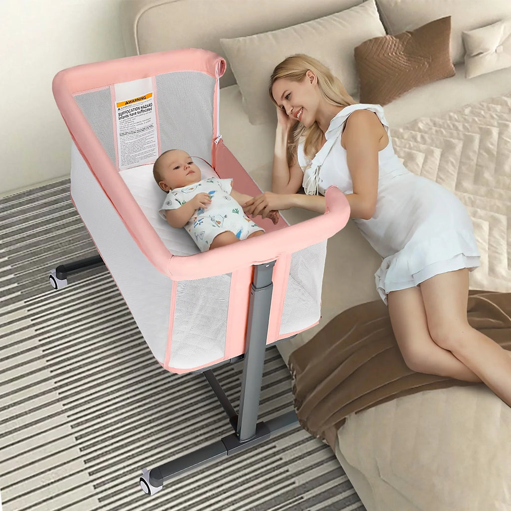 Baby Bassinet with Wheels Adjustable Bedside Sleeper Grey H817