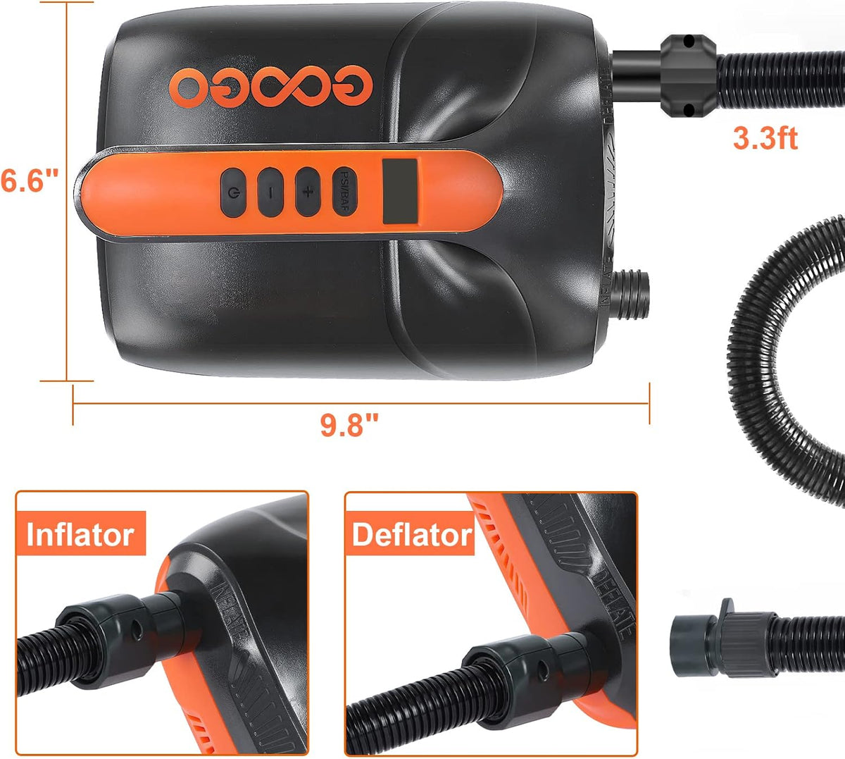 20PSI Portable Electric Paddle Board Pump with LCD Auto-Off, 6 Nozzles U25740