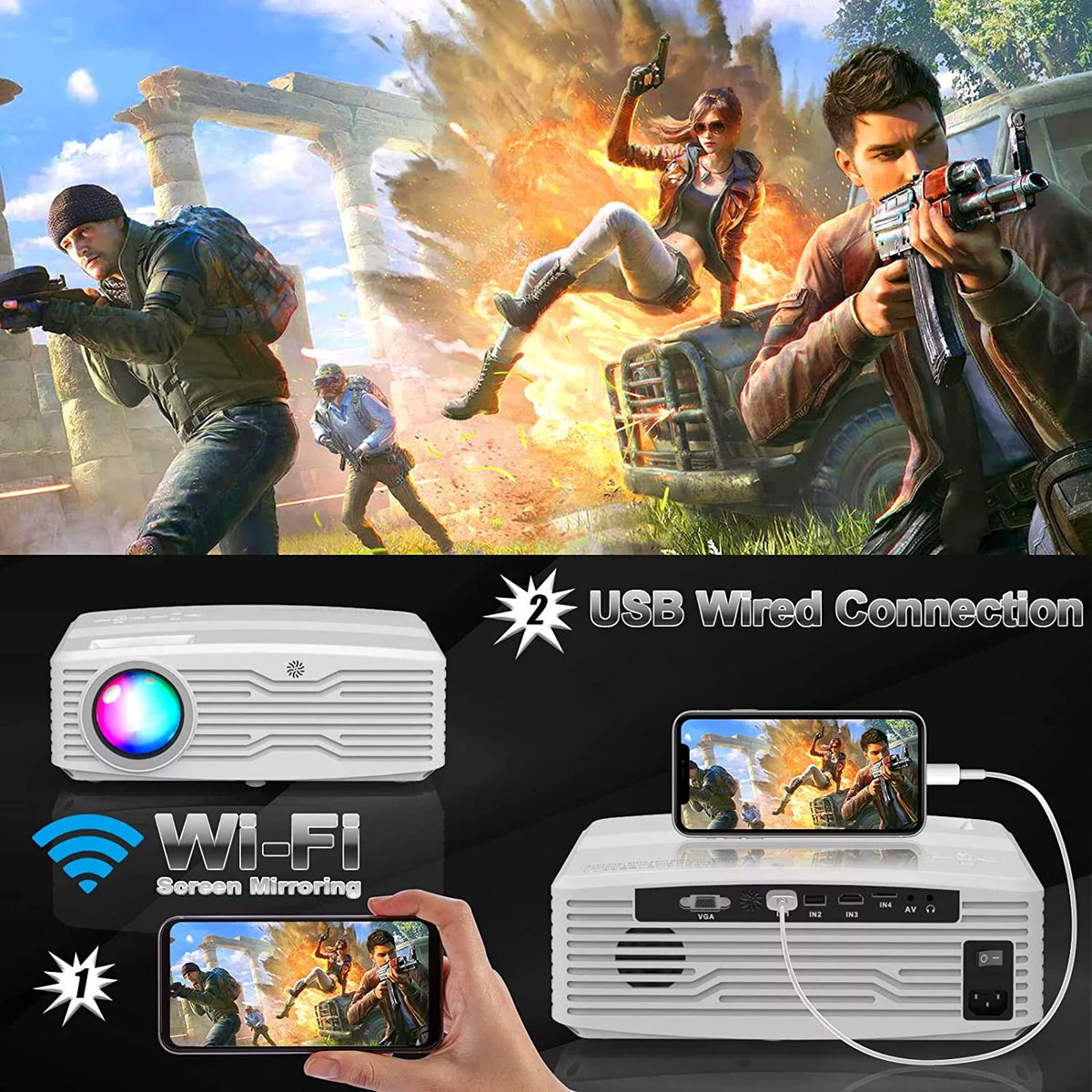 5G WiFi Projector Full HD 4K Native 1080P with 120 Projector Screen L322