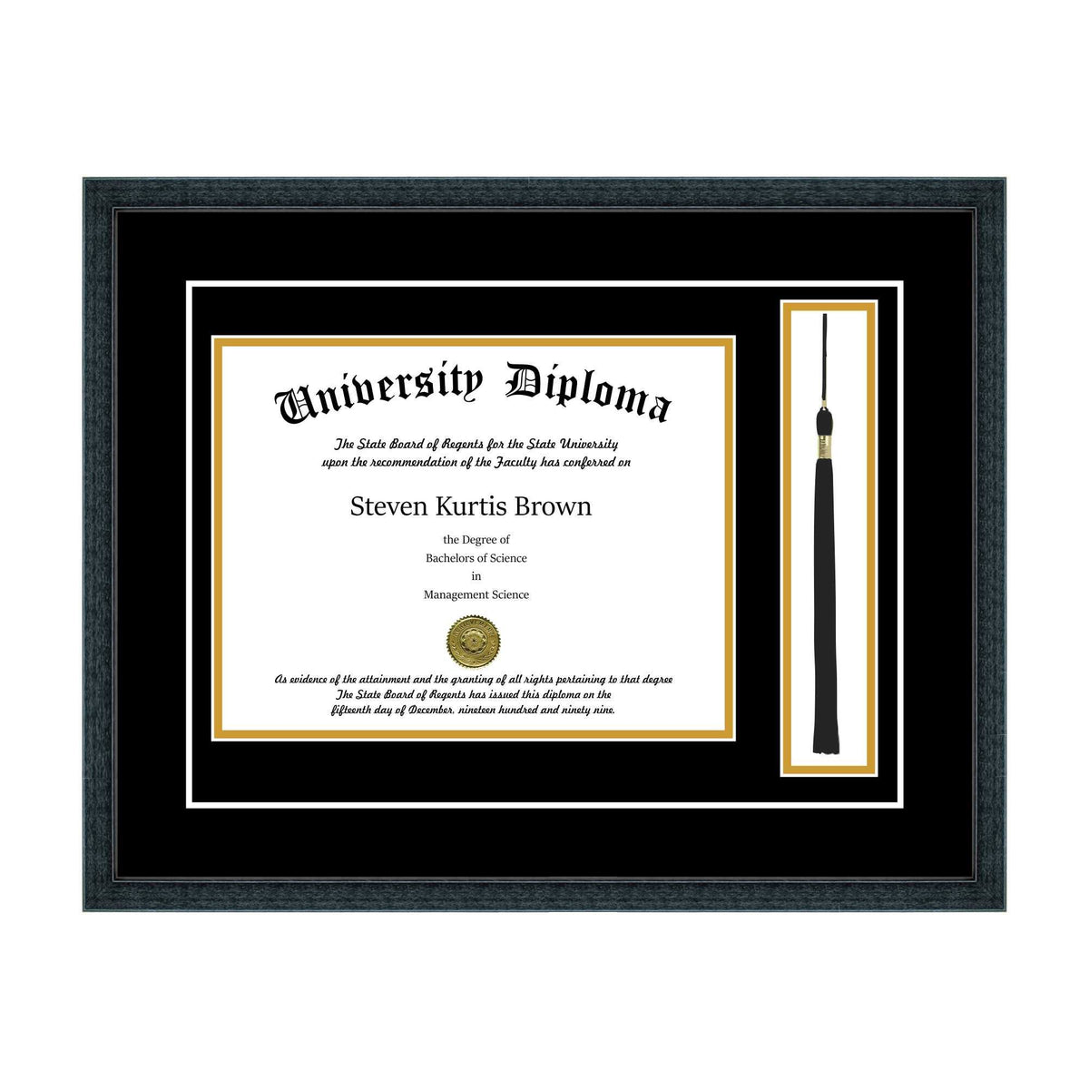 Single Diploma Frame with Tassel and Double Matting for 17" x 14" Tall Diploma with Black 3/4" Frame I45843