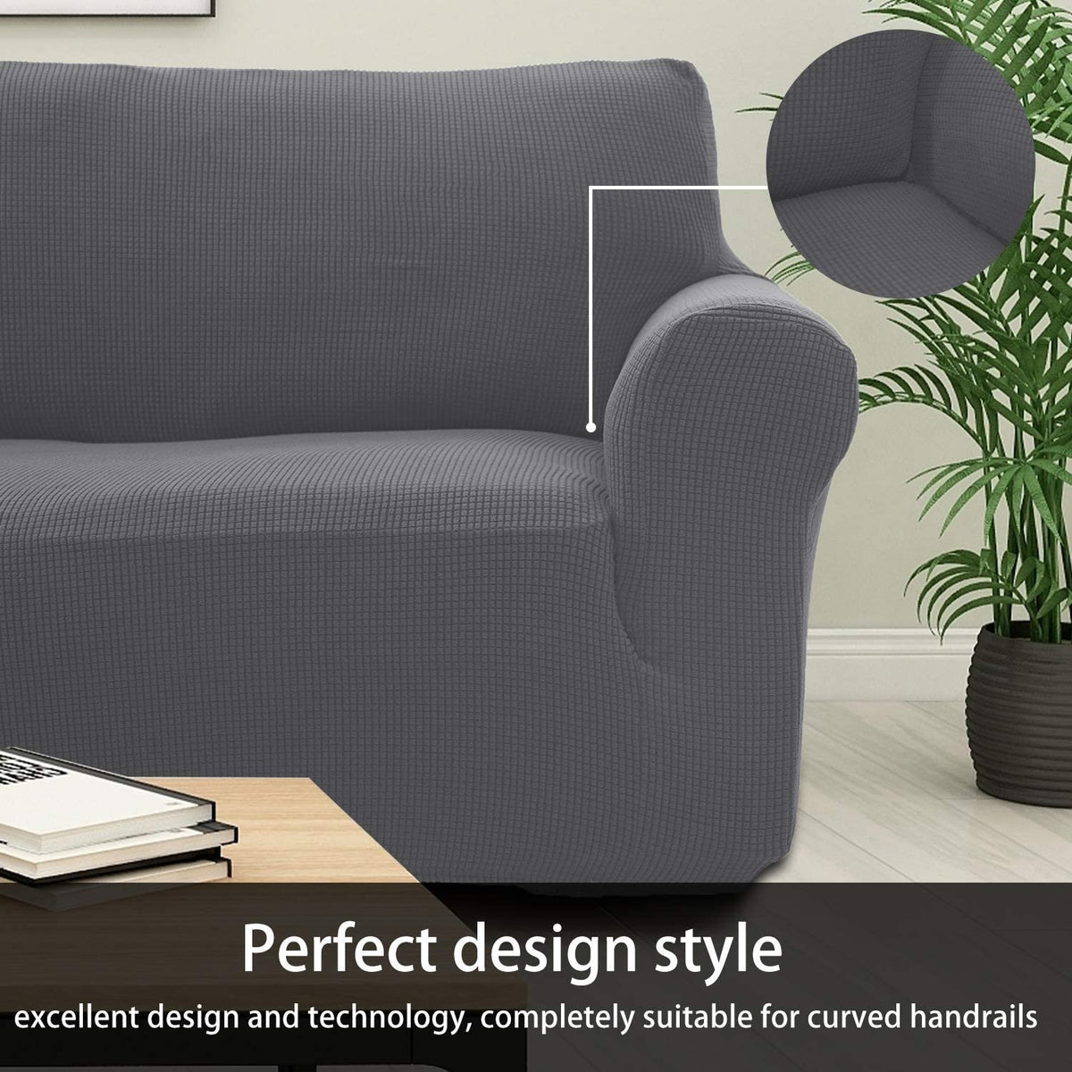 3-Piece Brushed Polyester Spandex SlipCover Set for Sofa Loveseat Couch Arm Chair, Light Gray O14031