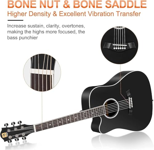 4/4 Full Size Dreadnought Cutaway Acoustic Guitar Bundle Kit Black F69008