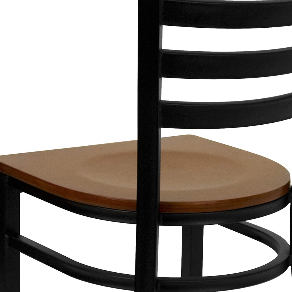 Black Ladder Back Metal Restaurant Chair with Cherry Wood Seat E18730