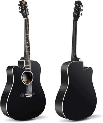 4/4 Full Size Dreadnought Cutaway Acoustic Guitar Bundle Kit Black F69008