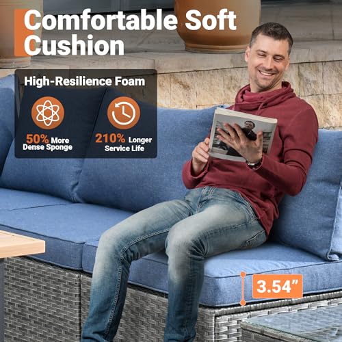 11 Piece Outdoor Patio Furniture Set with Fire Pit Table Dark Grey L750
