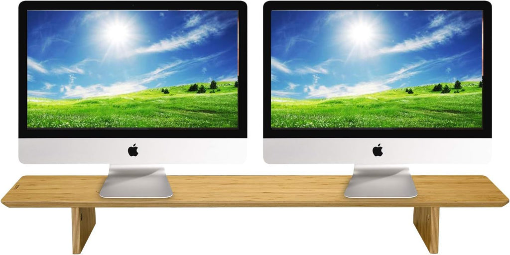 Large Bamboo Wood Dual Monitor Stand Riser Pack of 2 Y949