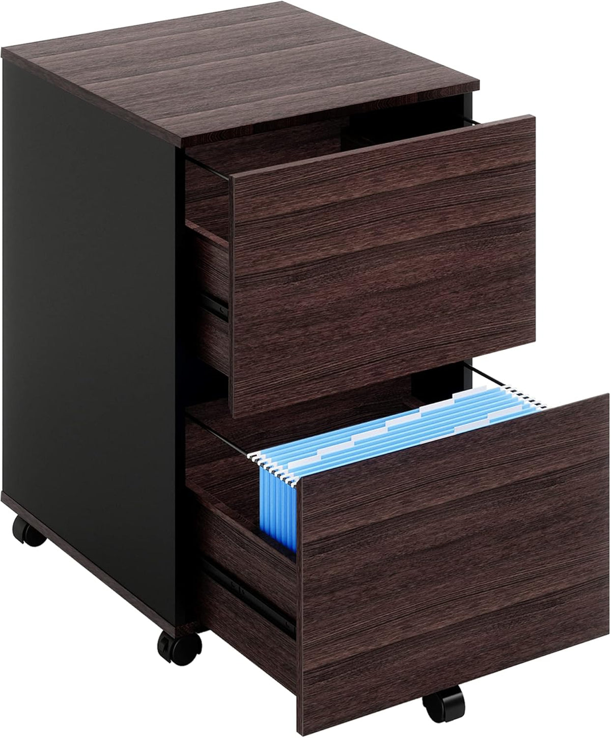 2 Drawer Mobile File Cabinet with File Holders Wood Rolling Filing Cabinet Oak Z51435