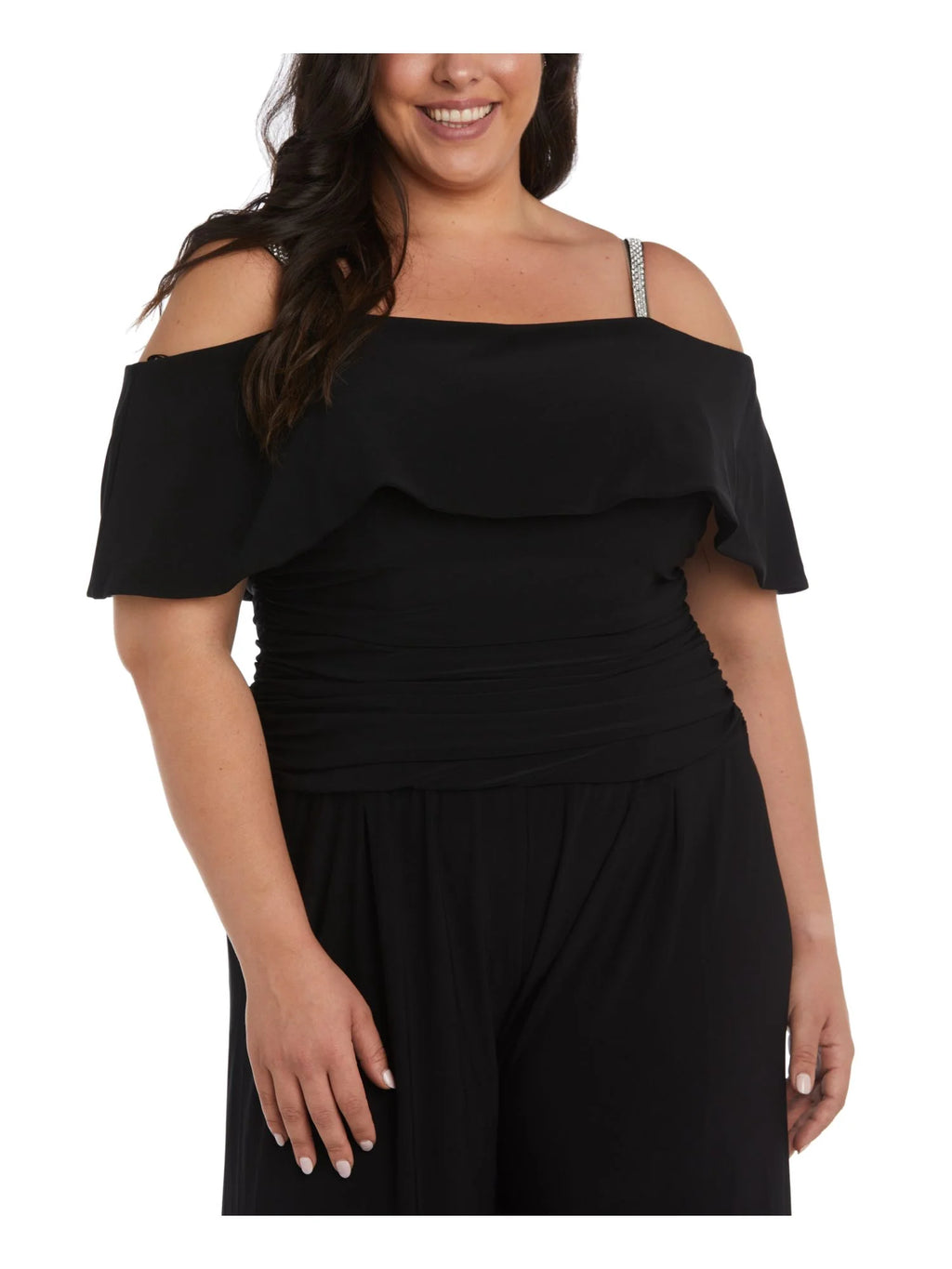 Black Ruched Zippered Wide Leg Jumpsuit Plus 22W O471