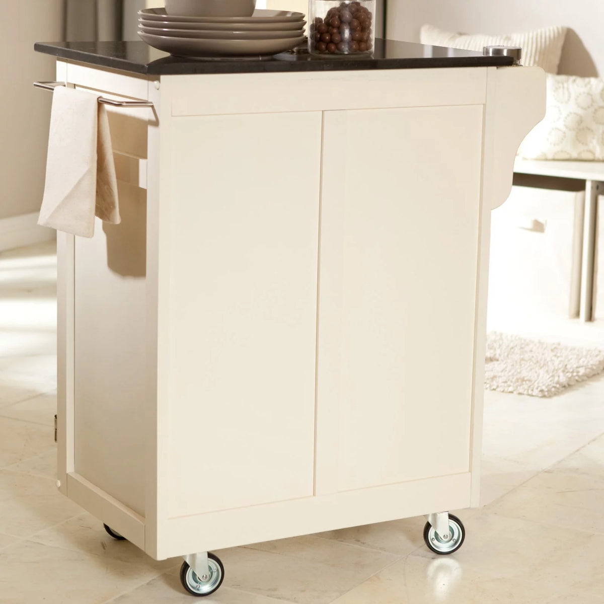 White Kitchen Cart with Oak Top H850165