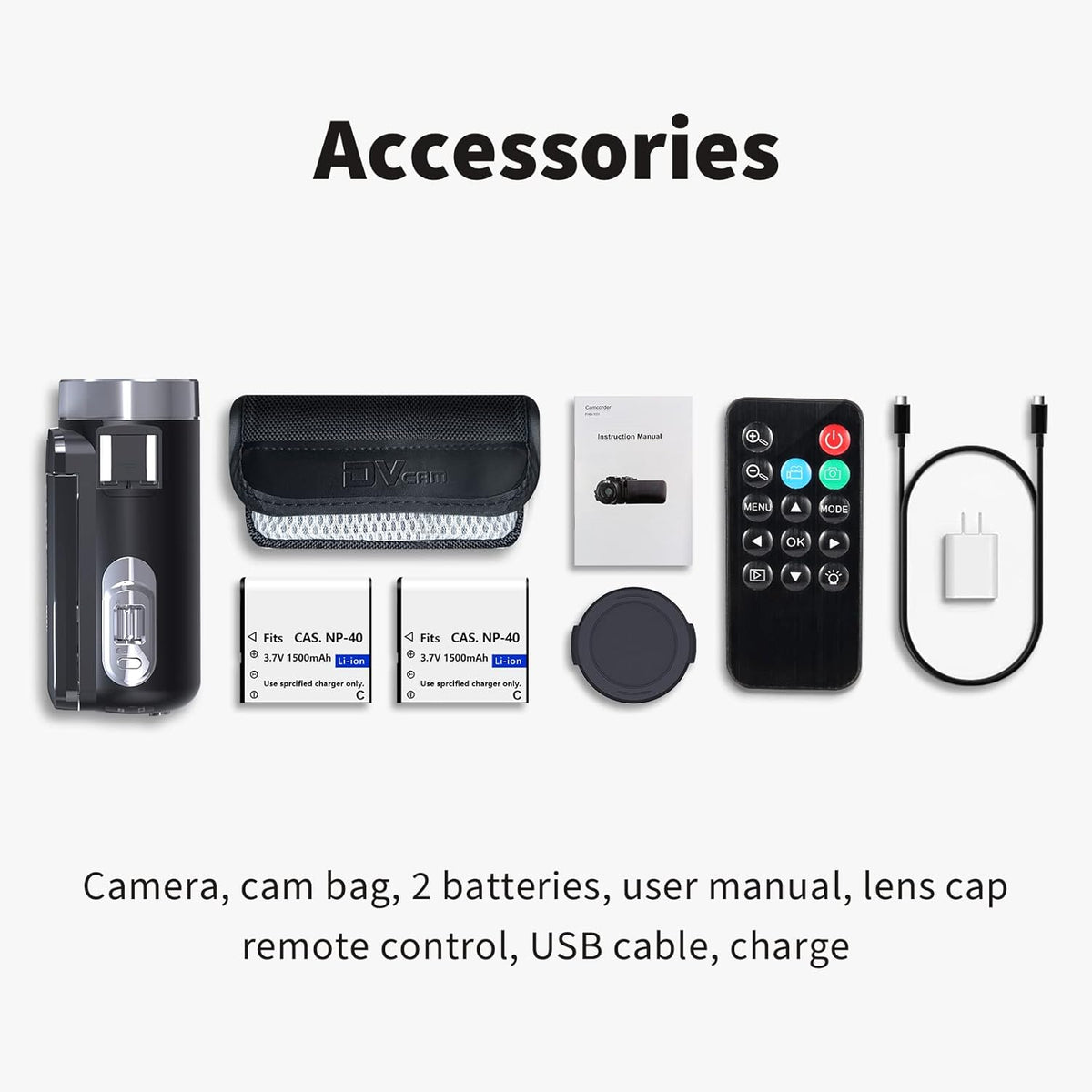 2.7K 30FPS Digital Video Camera with 2 Batteries IR Night Vision 30MP 270 Degree Rotation Screen J630742