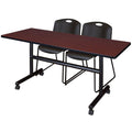 Mahogany Flip Top Mobile Training Table with 2 Stack Chairs W130