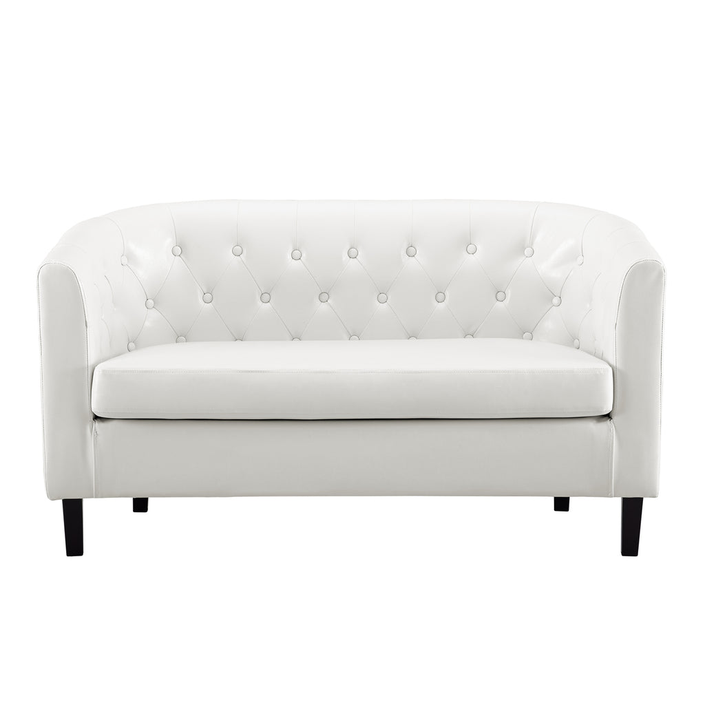 White Faux Leather Barrel Loveseat H84523