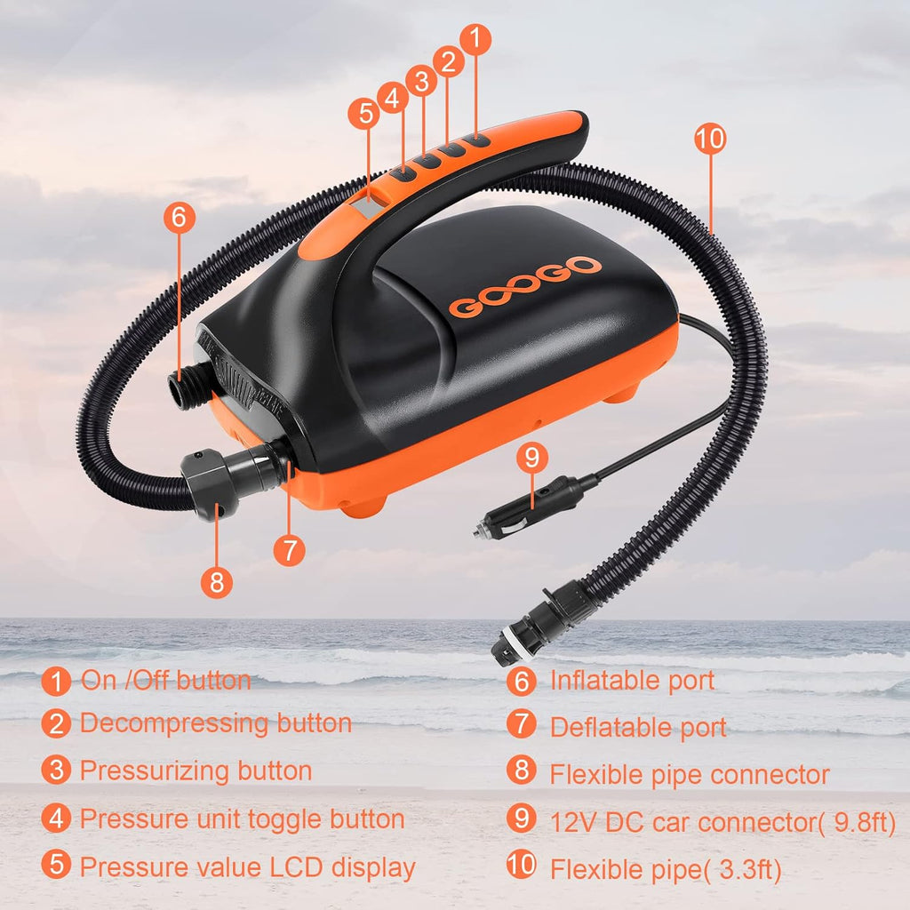 20PSI Portable Electric Paddle Board Pump with LCD Auto-Off, 6 Nozzles U25740