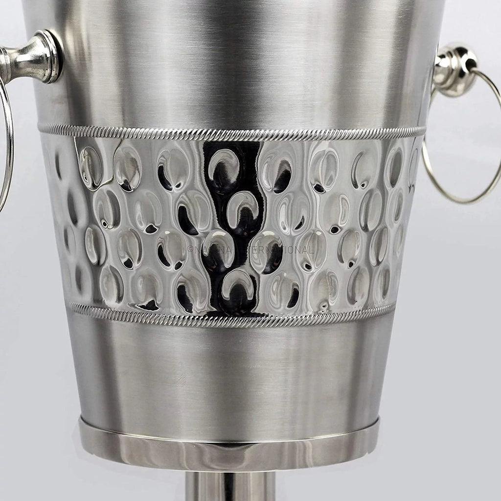 Hammered Brushed Nickel Plated Wine & Ice Bucket with Steel Stand L75996