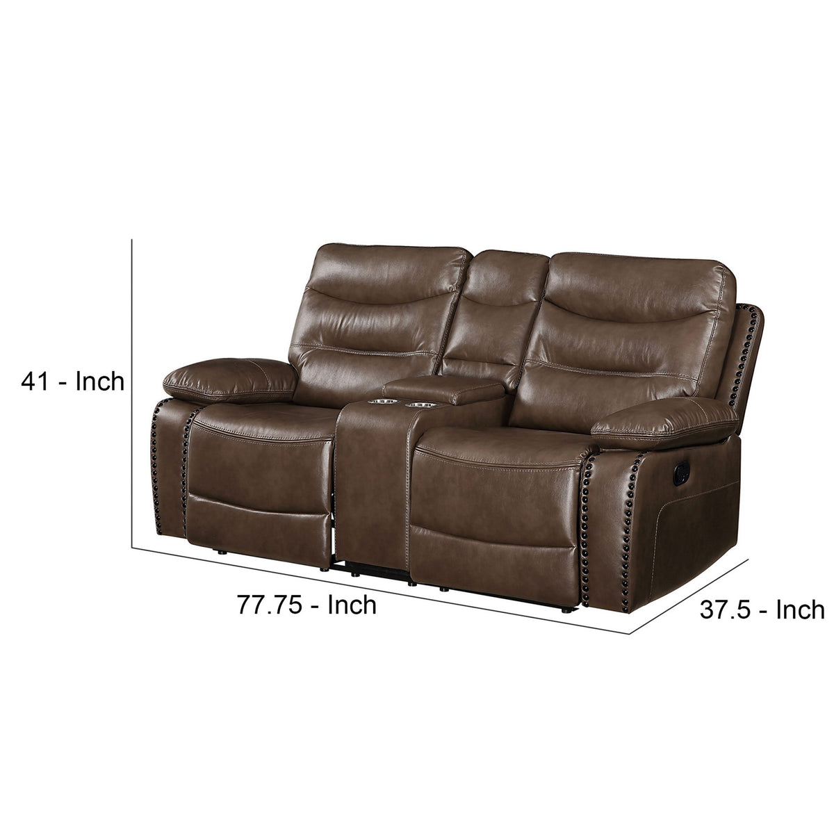 Brown Leatherette Motion Loveseat with Tufted Seat E276173
