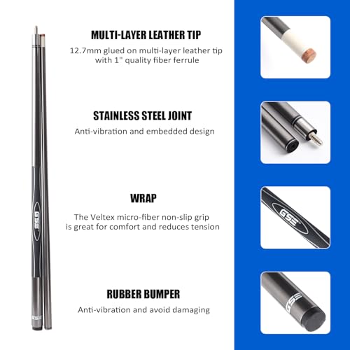 58" 2-Piece Fiberglass Graphite Composite Billiard Pool Cue Sticks N102887