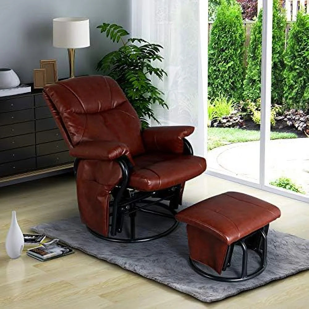 Brown PU Leather Glider Chair with Ottoman R726