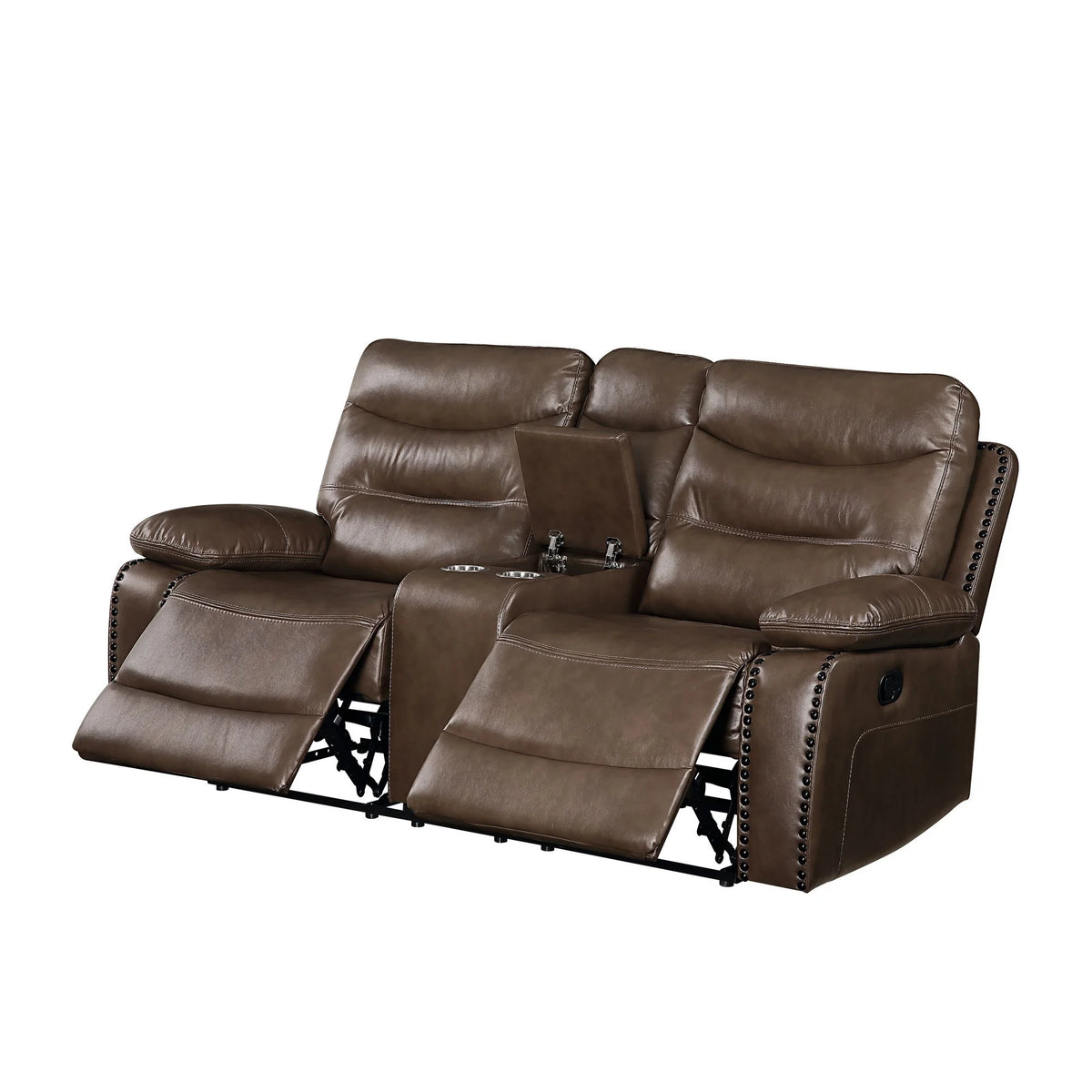 Brown Leatherette Motion Loveseat with Tufted Seat E276173