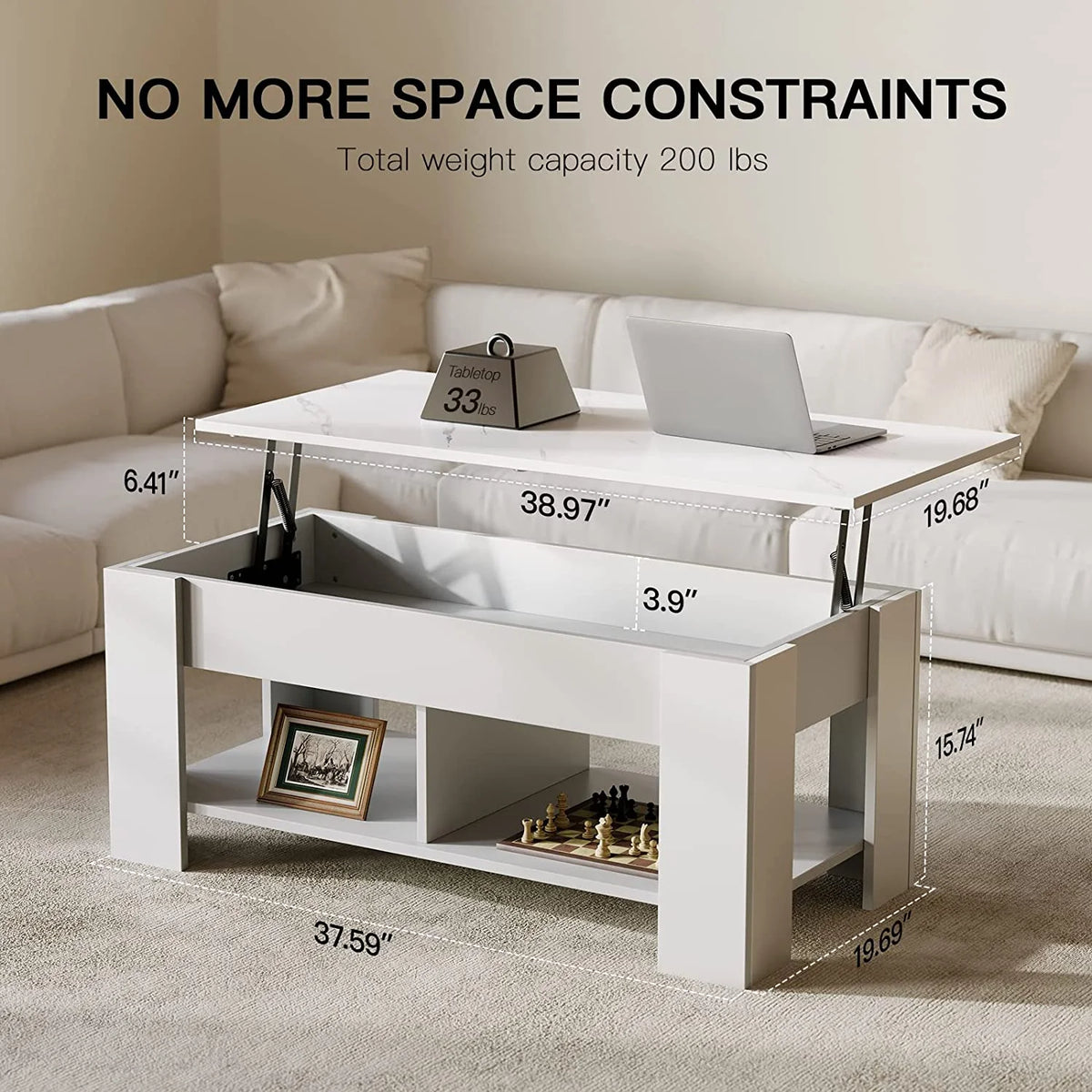 Lift Top Coffee Table 39in with Hidden Compartment and Storage Shelf E6113