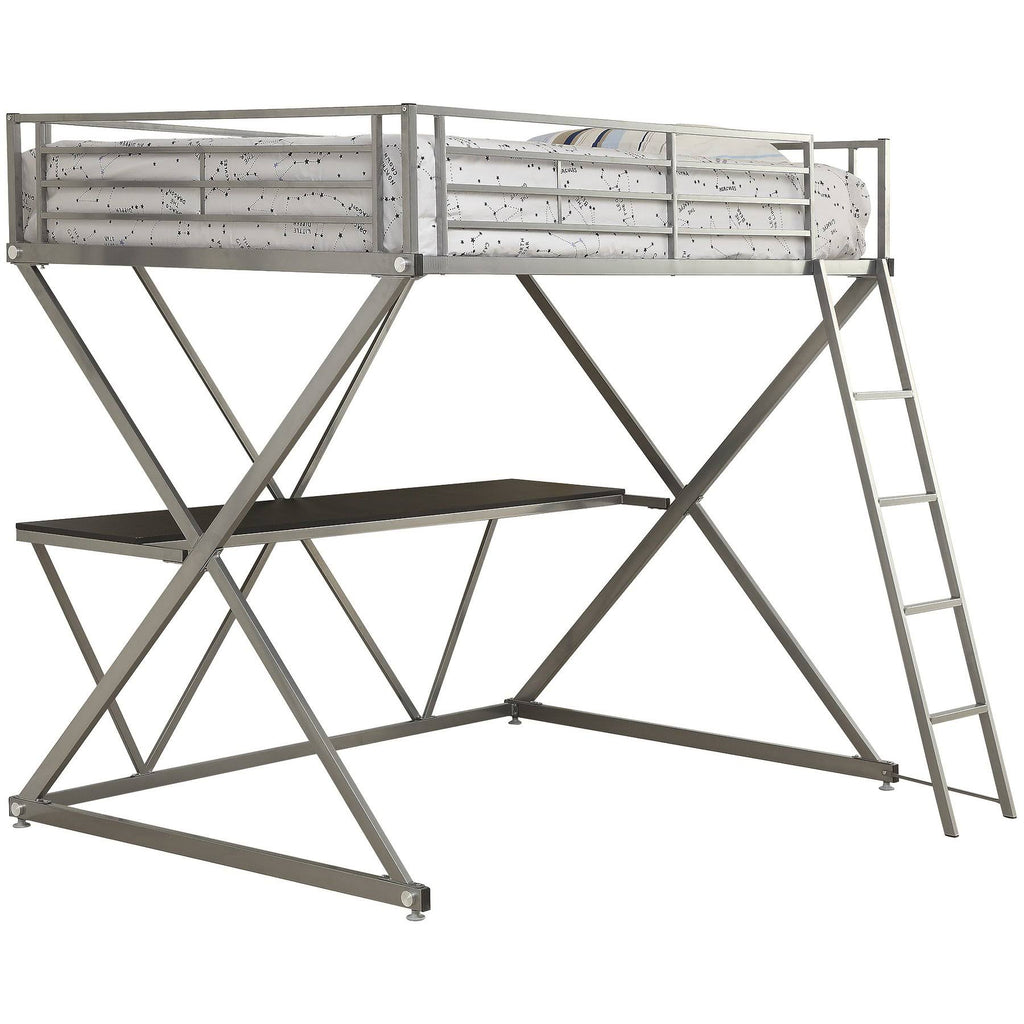 Full Workstation Loft Bed - Silver W140