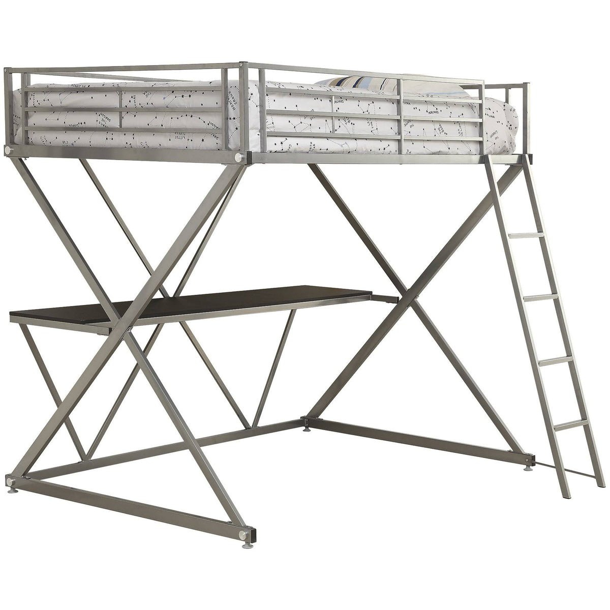 Full Workstation Loft Bed - Silver W140
