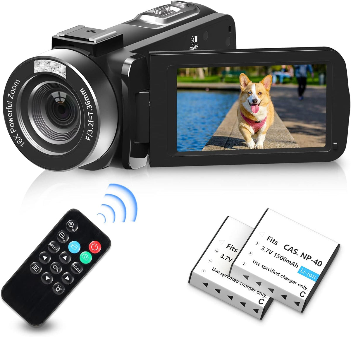 2.7K 30FPS Digital Video Camera with 2 Batteries IR Night Vision 30MP 270 Degree Rotation Screen J630742